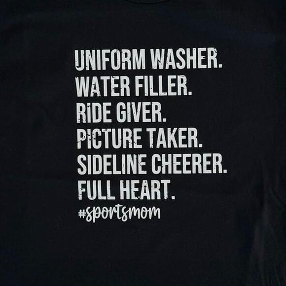 Sports Mom Sideline Cheerer Full Heart Medium Women’s Black T-Shirt Short Sleeve - Picture 3 of 7